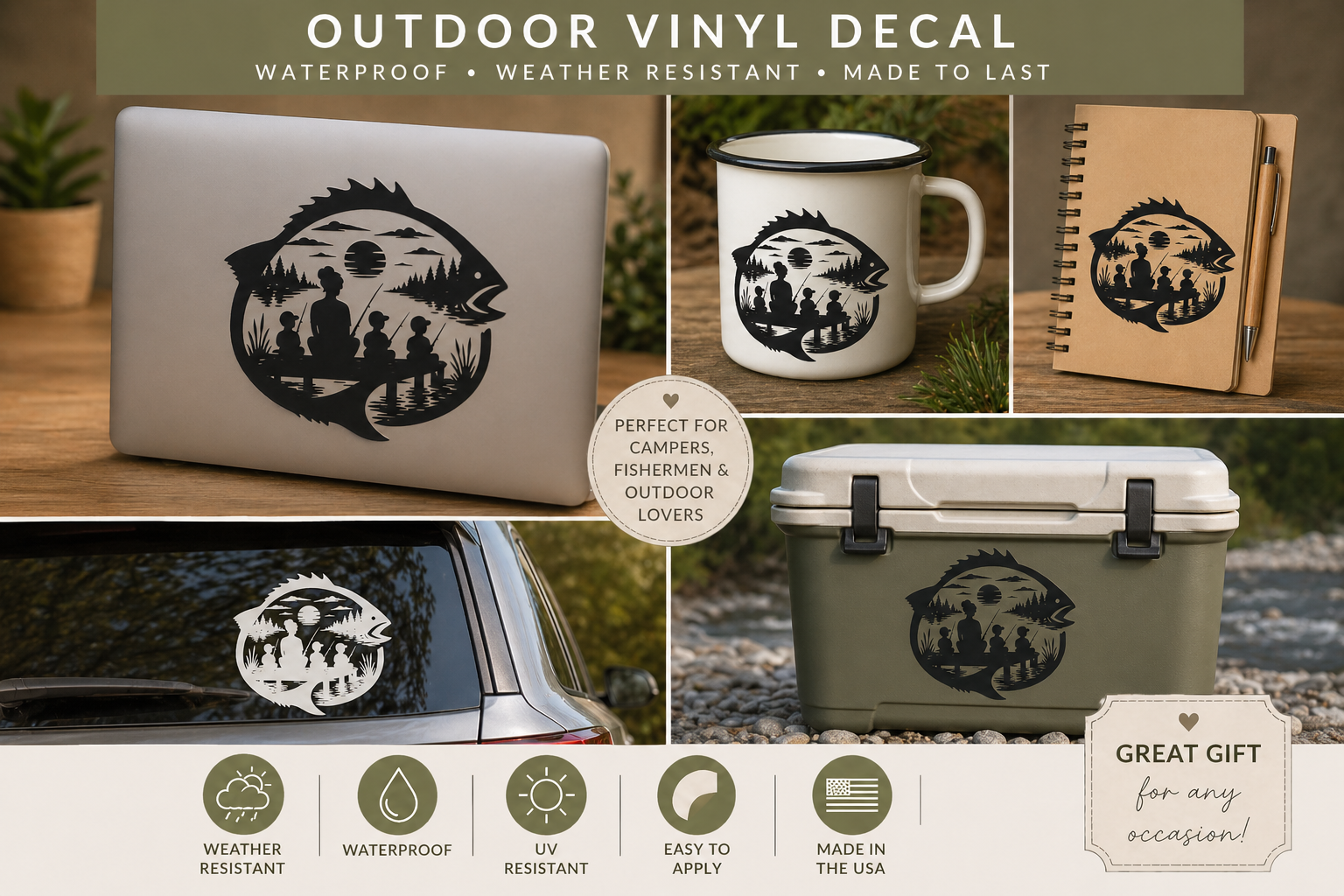 Fishing Family Outdoor Vinyl Decal | Waterproof Camping & Fishing Sticker - Image 3