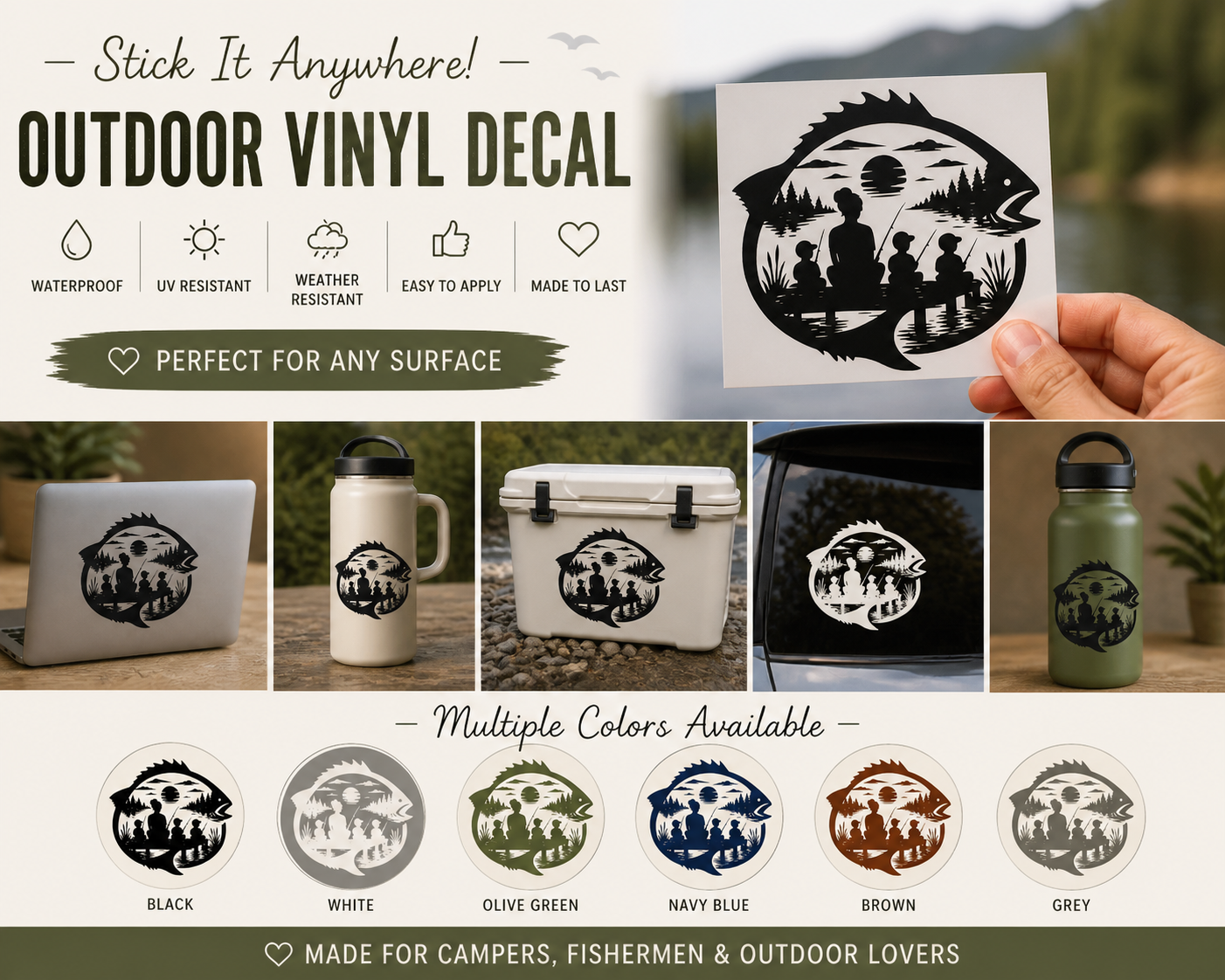 Fishing Family Outdoor Vinyl Decal | Waterproof Camping & Fishing Sticker - Image 4