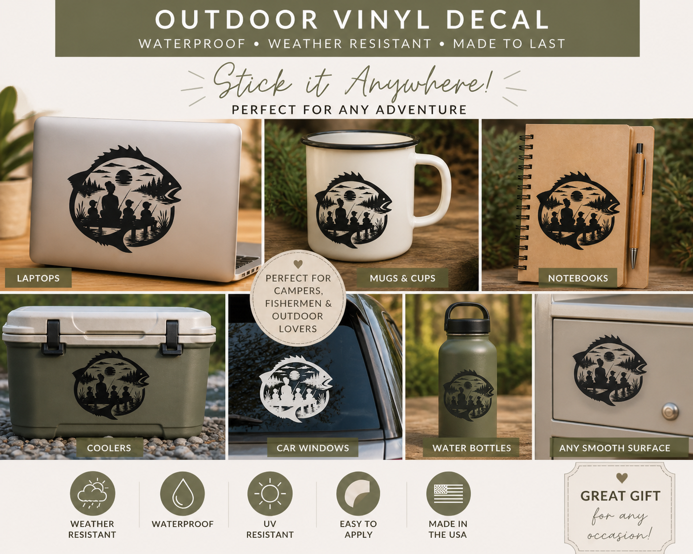 Fishing Family Outdoor Vinyl Decal | Waterproof Camping & Fishing Sticker - Image 6