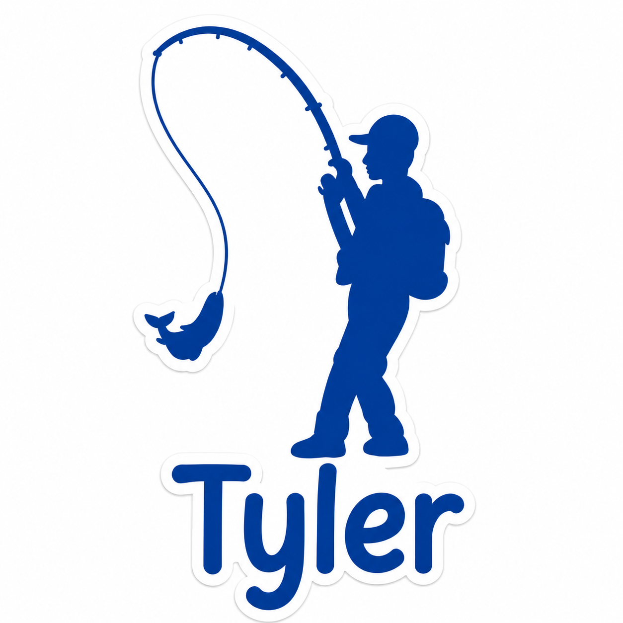 Blue Personalized Fishing Kid Decal | Custom Name Vinyl Sticker