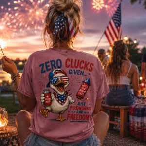 Black Zero Clucks Given patriotic chicken shirt with funny 4th of July farm design