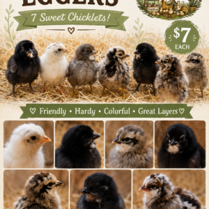Adorable Easter Egger baby chicks for sale at Hunniford Acres LLC standing together in rustic farm bedding