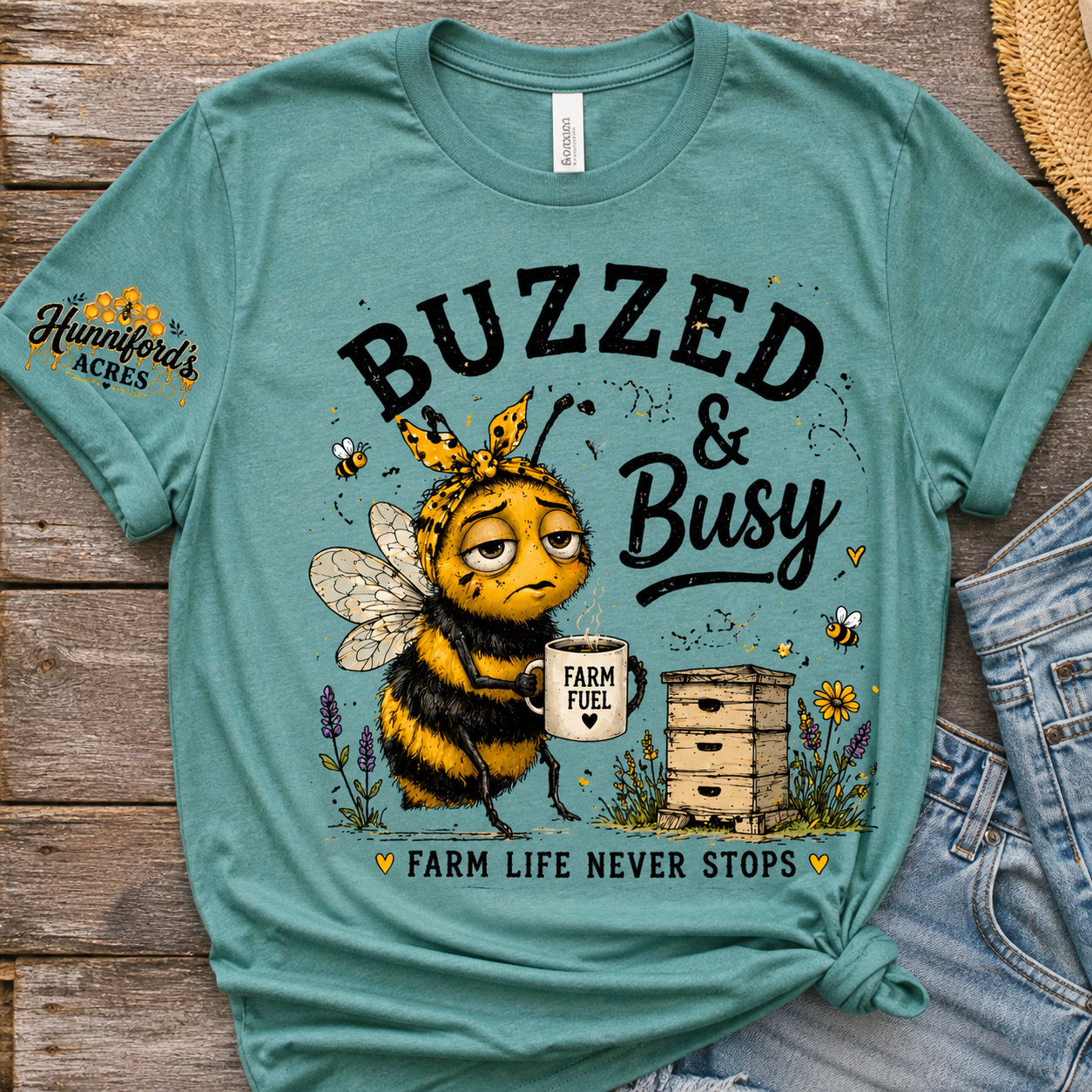 Buzzed & Busy Farm Bee Tee | Funny Beekeeper Shirt | - Image 2