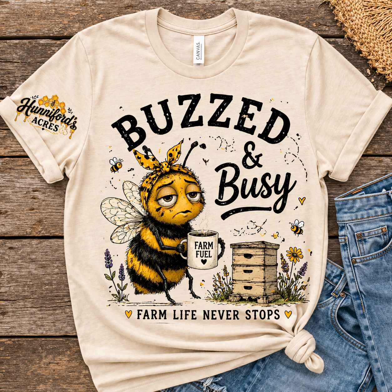 Buzzed & Busy Farm Bee Tee | Funny Beekeeper Shirt | - Image 3
