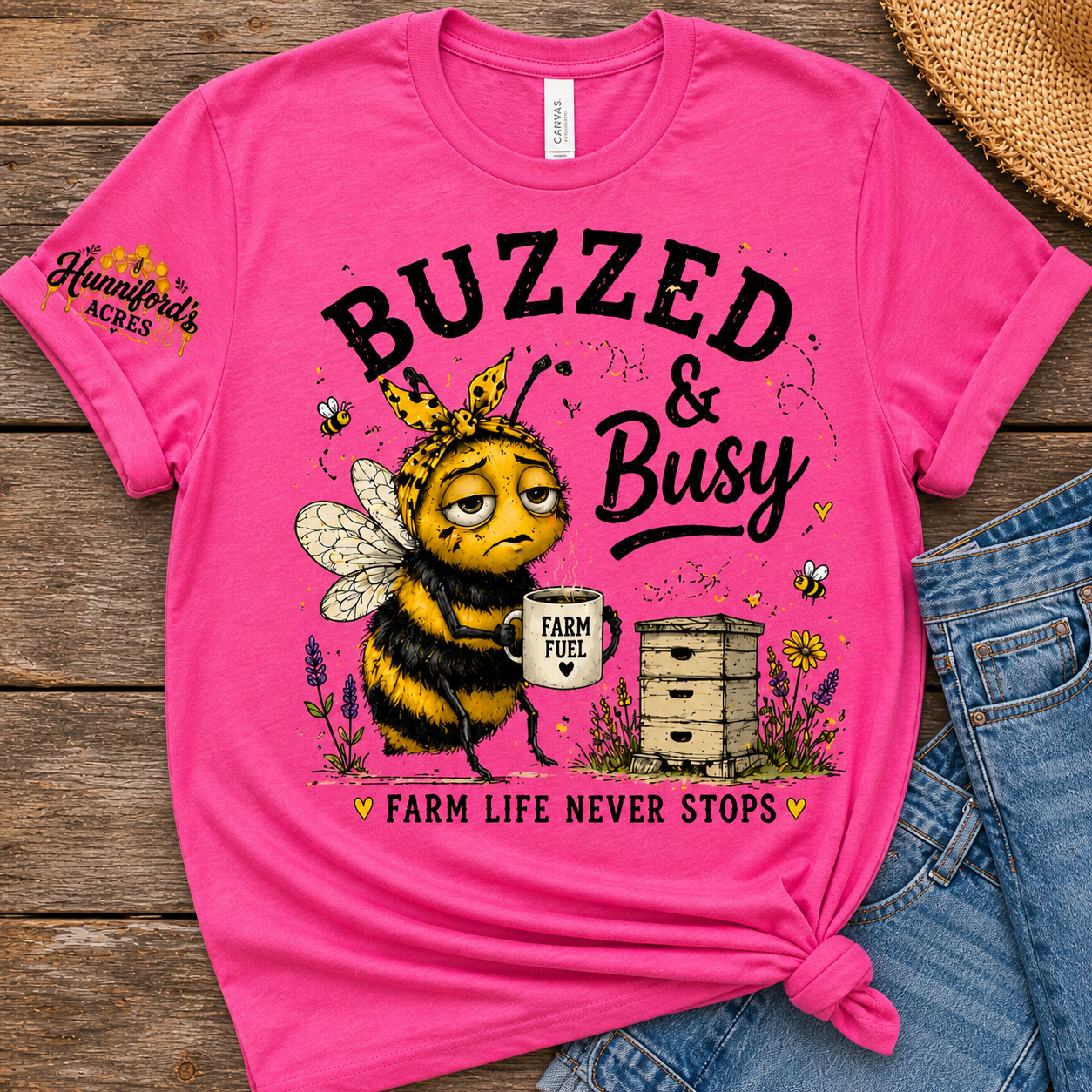 Buzzed & Busy Farm Bee Tee | Funny Beekeeper Shirt | - Image 4