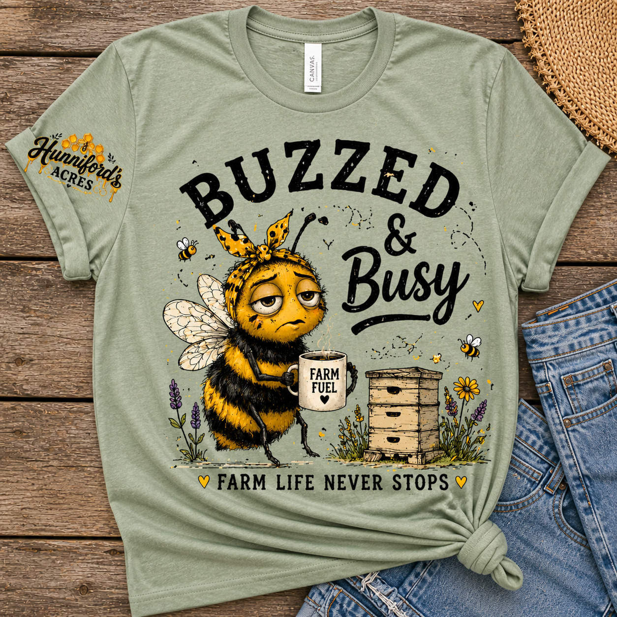 Buzzed & Busy Farm Bee Tee | Funny Beekeeper Shirt | - Image 5