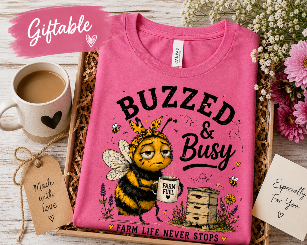 Buzzed & Busy Farm Bee Tee | Funny Beekeeper Shirt |
