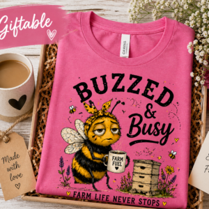 Buzzed & Busy Farm Bee Tee | Funny Beekeeper Shirt |