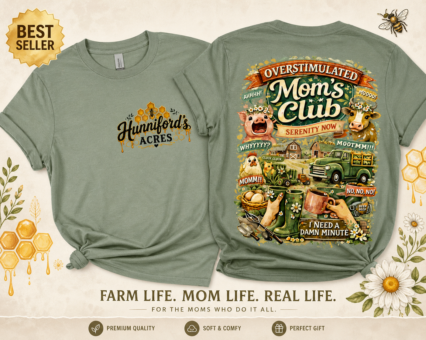Overstimulated Moms Club Farm Life Tee | Funny Farm Mom Shirt - Image 8