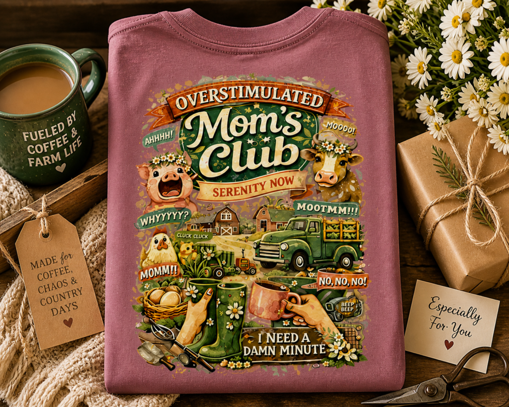 Overstimulated Moms Club Farm Life Tee | Funny Farm Mom Shirt