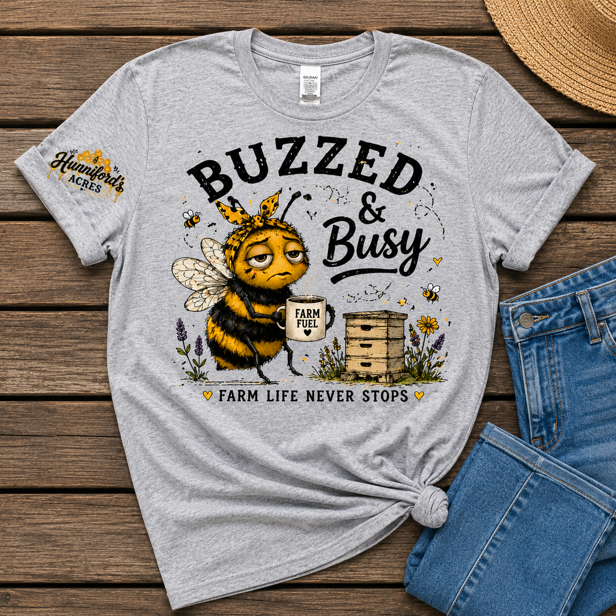 Buzzed & Busy Farm Bee Tee | Funny Beekeeper Shirt | - Image 7