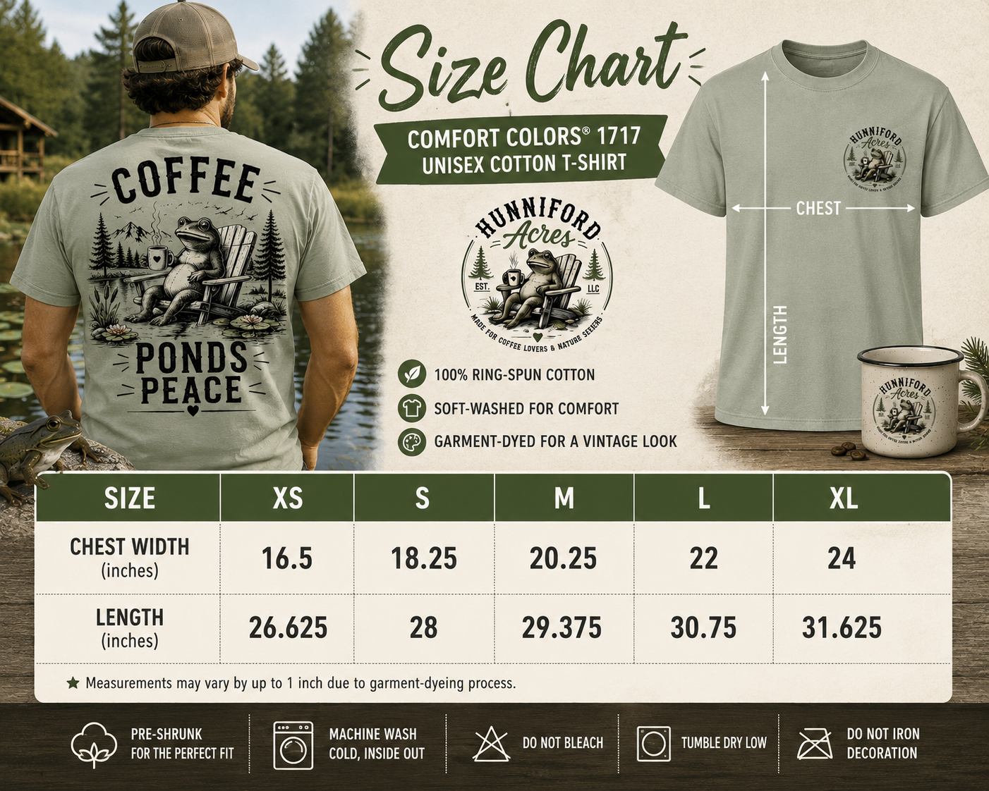 Coffee, Ponds & Peace Frog Nature T-Shirt - Image 10